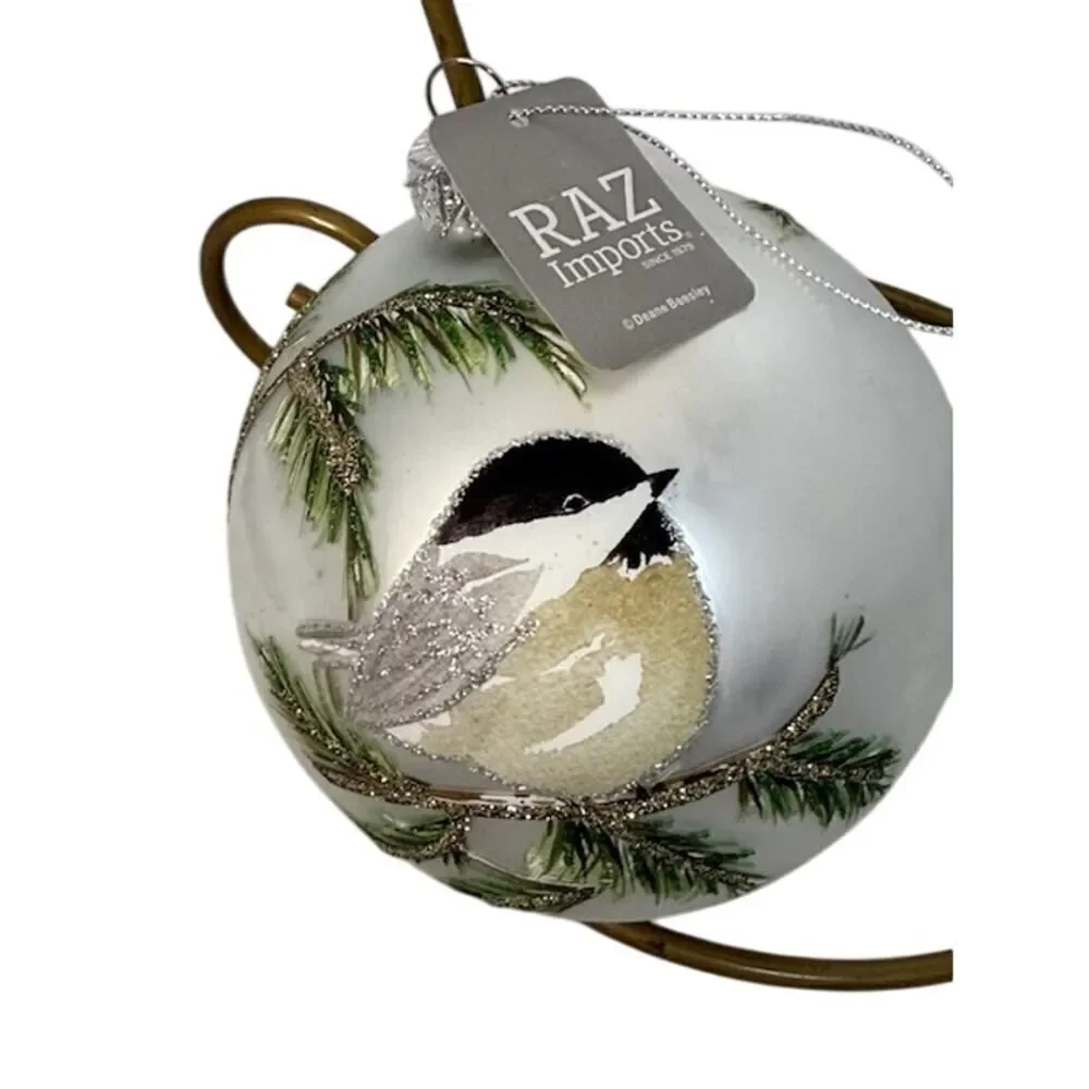 Raz Imports Winter Chickadee Glass Ball Ornament 5
